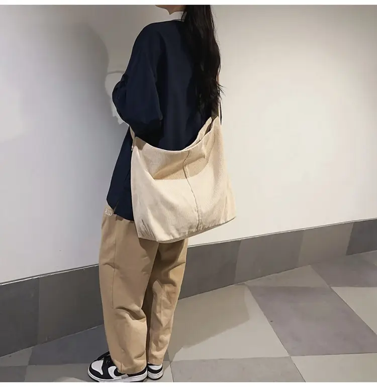 Vintage Grey Corduroy Shoulder Bag for Women — feature 12