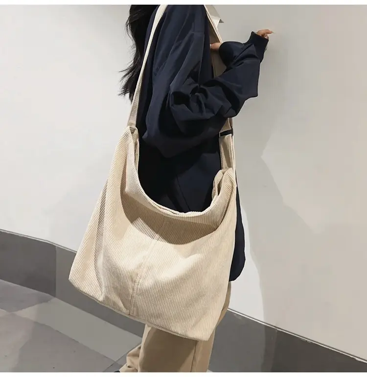 Vintage Grey Corduroy Shoulder Bag for Women — feature 13