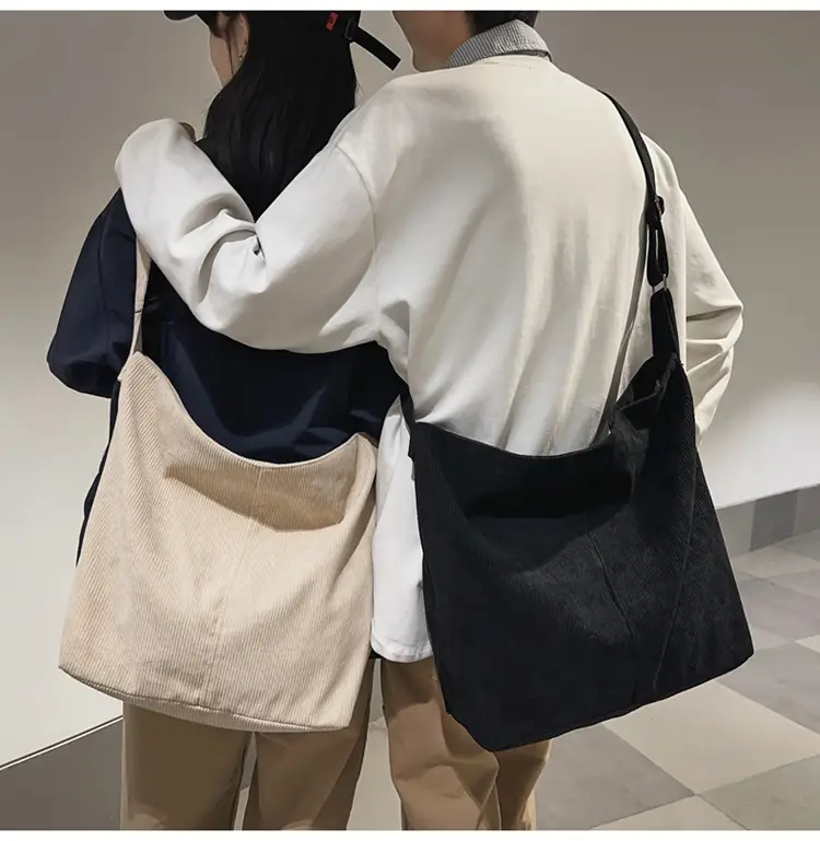 Vintage Grey Corduroy Shoulder Bag for Women — feature 14