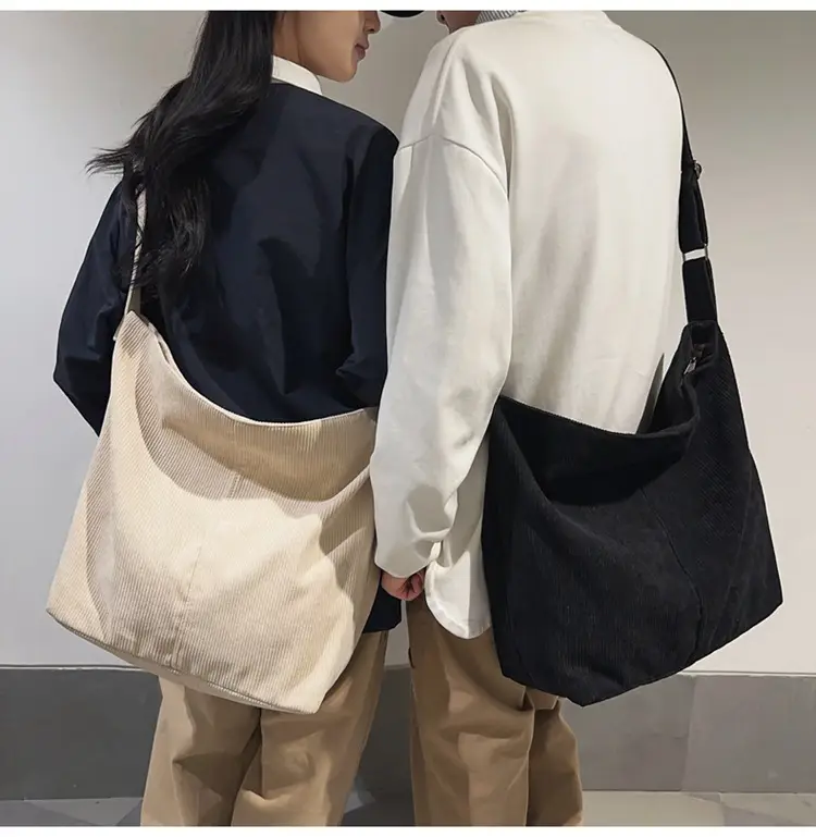 Vintage Grey Corduroy Shoulder Bag for Women — feature 15