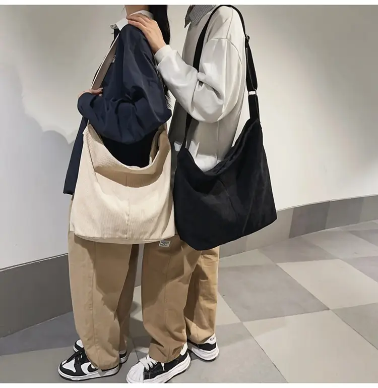 Vintage Grey Corduroy Shoulder Bag for Women — feature 16