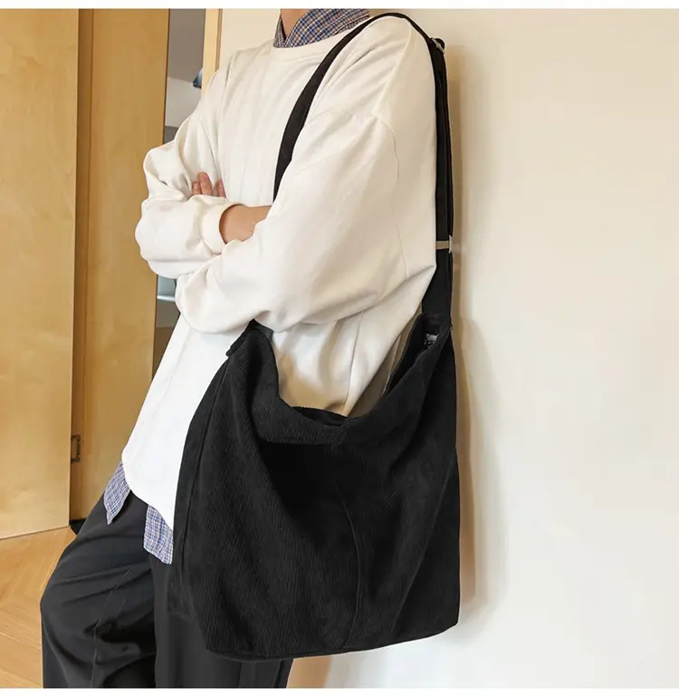 Vintage Grey Corduroy Shoulder Bag for Women — feature 18