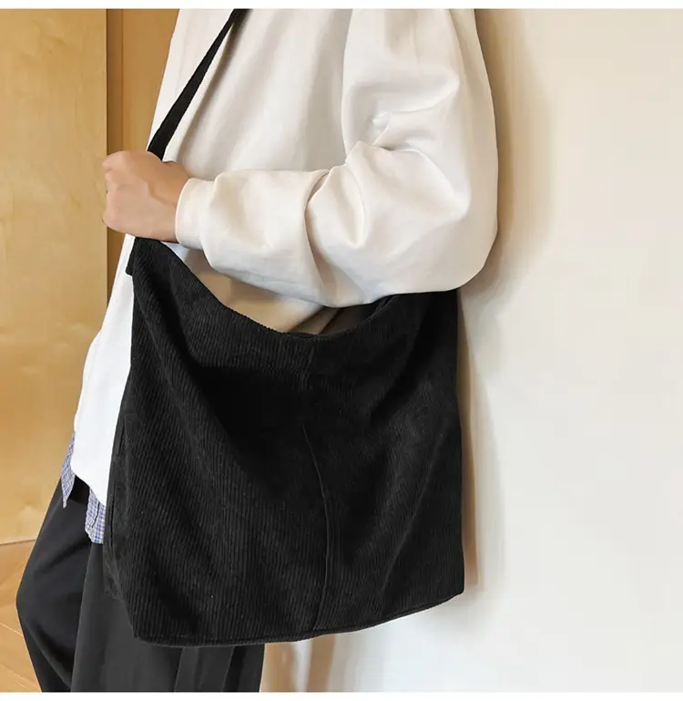 Vintage Grey Corduroy Shoulder Bag for Women — feature 19