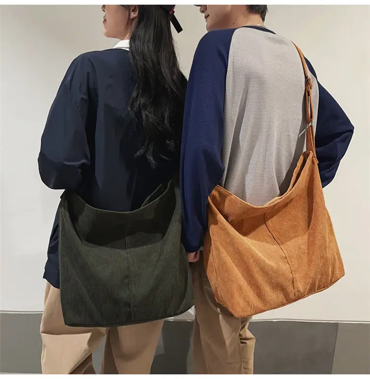 Vintage Grey Corduroy Shoulder Bag for Women — feature 21