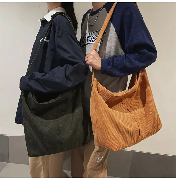 Vintage Grey Corduroy Shoulder Bag for Women — feature 22