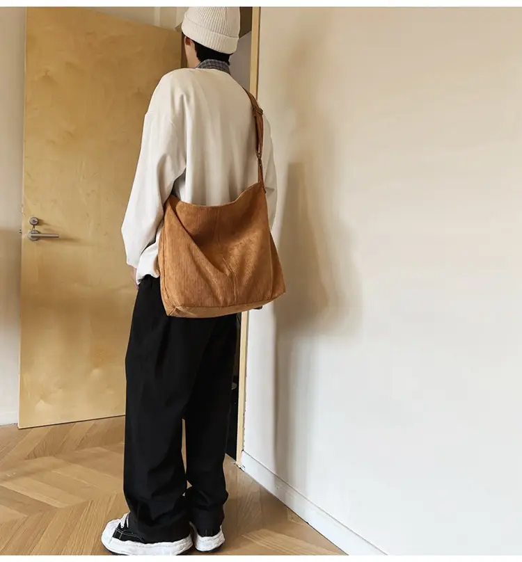 Vintage Grey Corduroy Shoulder Bag for Women — feature 23