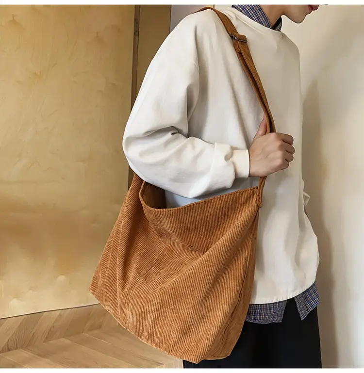 Vintage Grey Corduroy Shoulder Bag for Women — feature 25