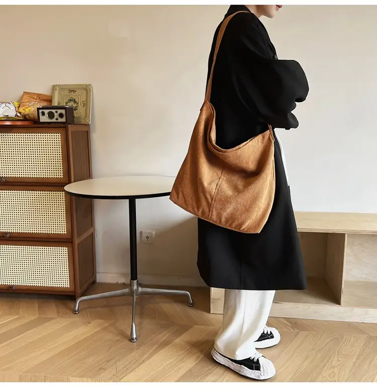 Vintage Grey Corduroy Shoulder Bag for Women — feature 26
