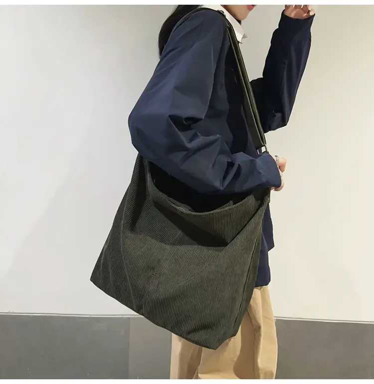 Vintage Grey Corduroy Shoulder Bag for Women — feature 27