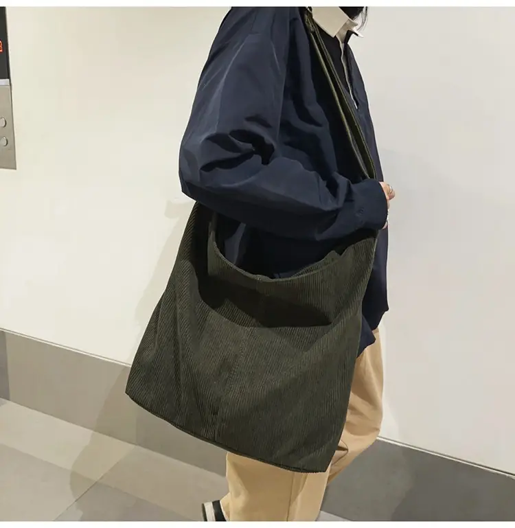Vintage Grey Corduroy Shoulder Bag for Women — feature 28