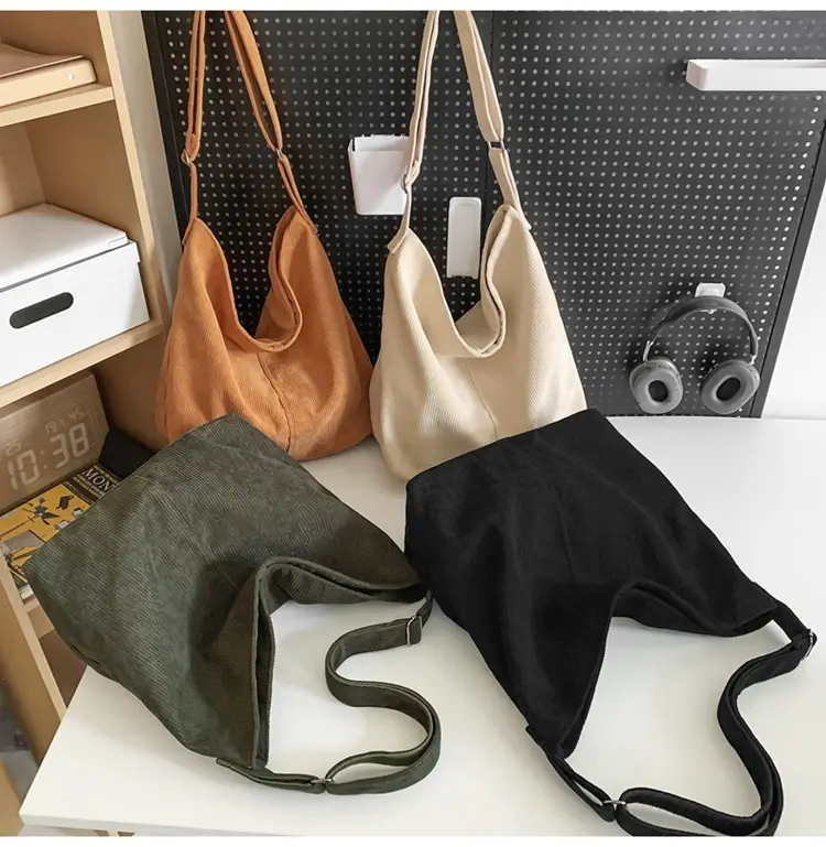 Vintage Grey Corduroy Shoulder Bag for Women — feature 29