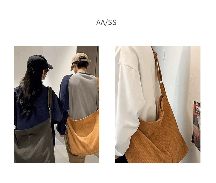 Vintage Grey Corduroy Shoulder Bag for Women — feature 3