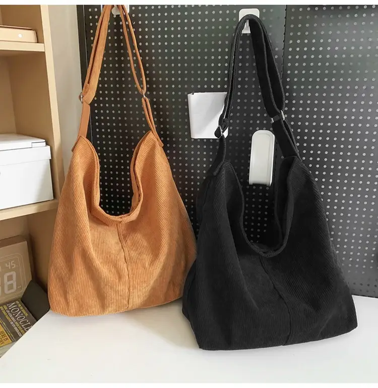 Vintage Grey Corduroy Shoulder Bag for Women — feature 30