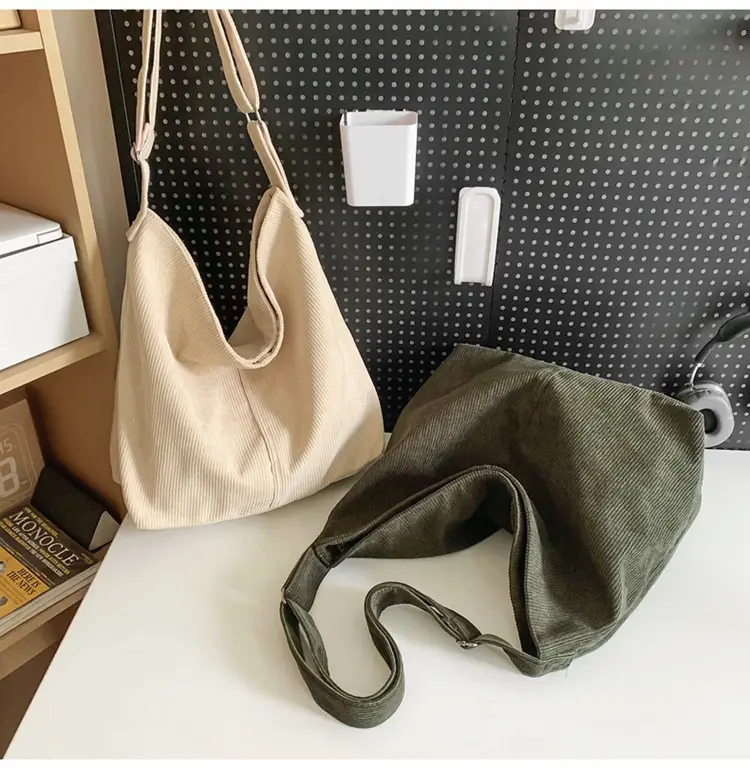 Vintage Grey Corduroy Shoulder Bag for Women — feature 31