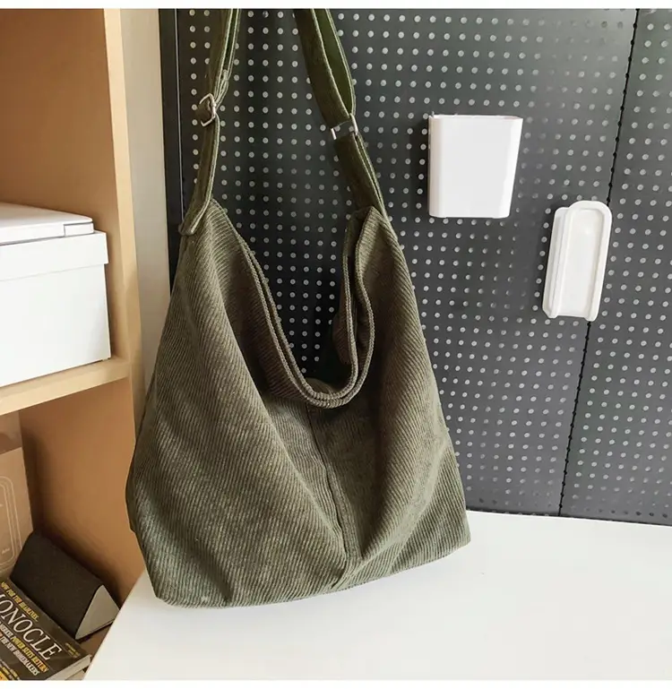 Vintage Grey Corduroy Shoulder Bag for Women — feature 32