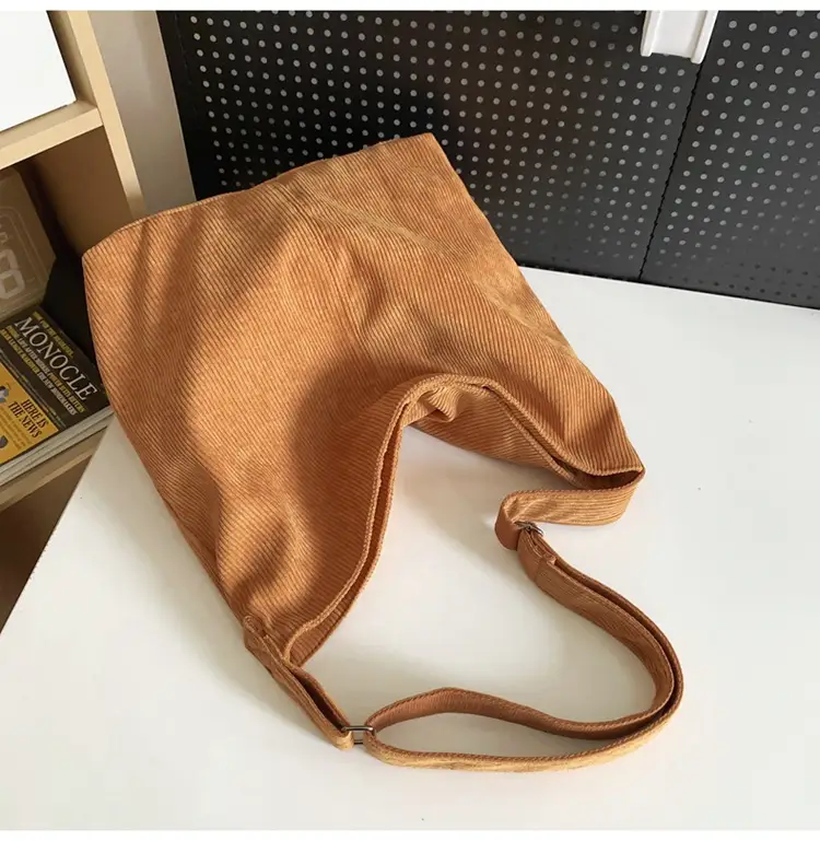 Vintage Grey Corduroy Shoulder Bag for Women — feature 34