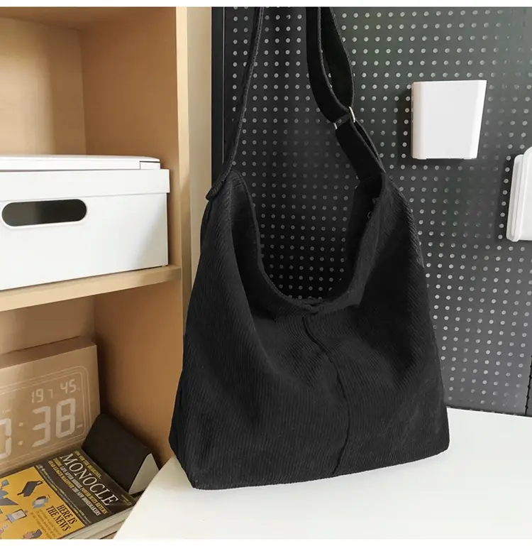 Vintage Grey Corduroy Shoulder Bag for Women — feature 35