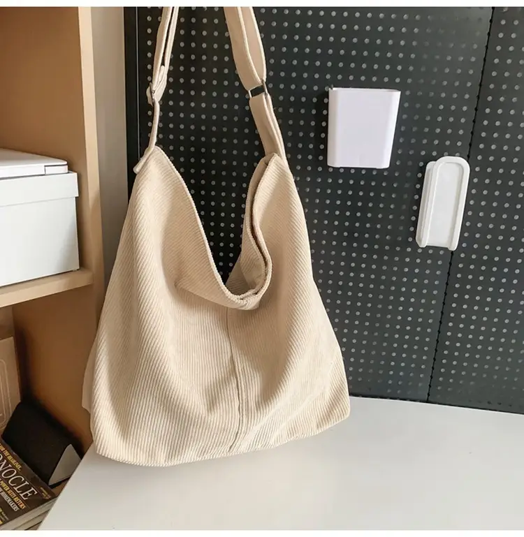 Vintage Grey Corduroy Shoulder Bag for Women — feature 36
