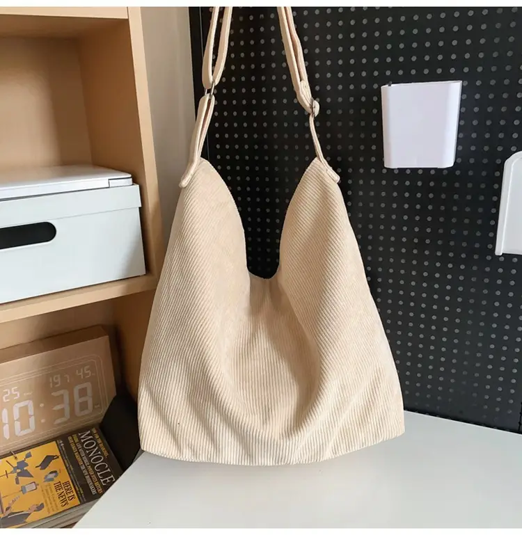 Vintage Grey Corduroy Shoulder Bag for Women — feature 39