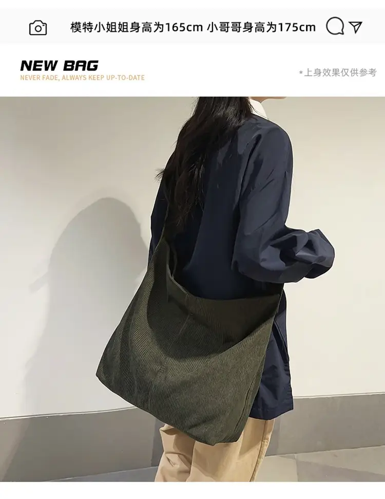 Vintage Grey Corduroy Shoulder Bag for Women — feature 5