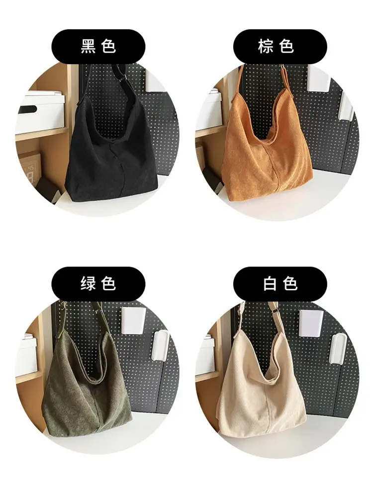 Vintage Grey Corduroy Shoulder Bag for Women — feature 8