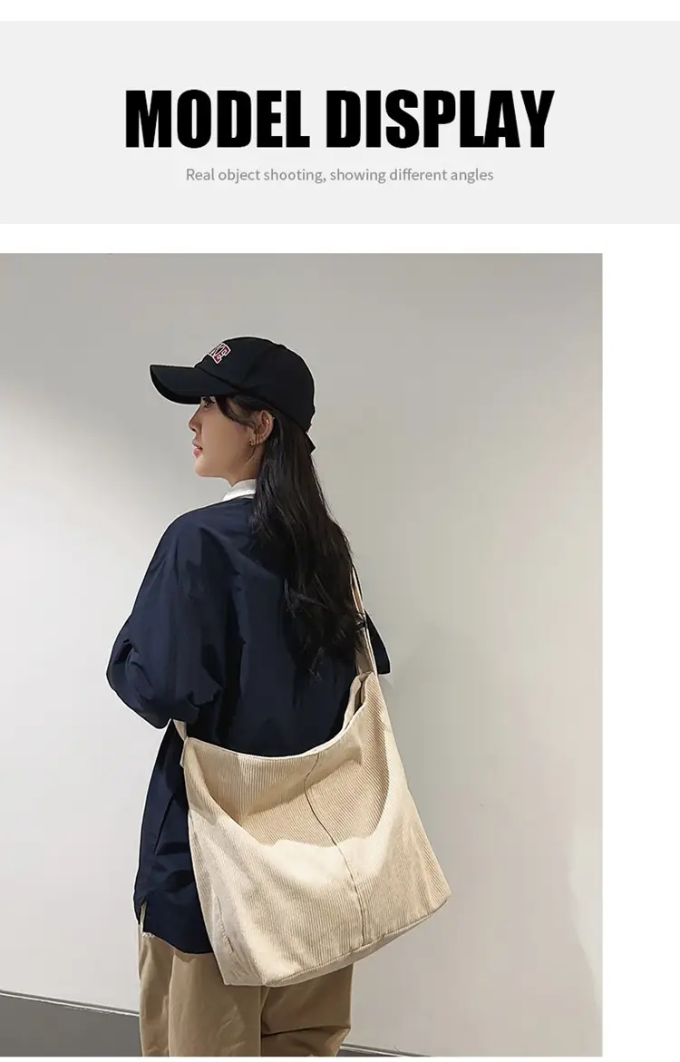 Vintage Grey Corduroy Shoulder Bag for Women — feature 9
