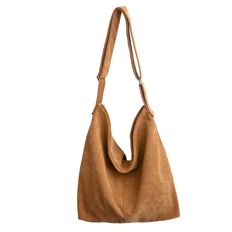 Vintage Grey Corduroy Shoulder Bag for Women