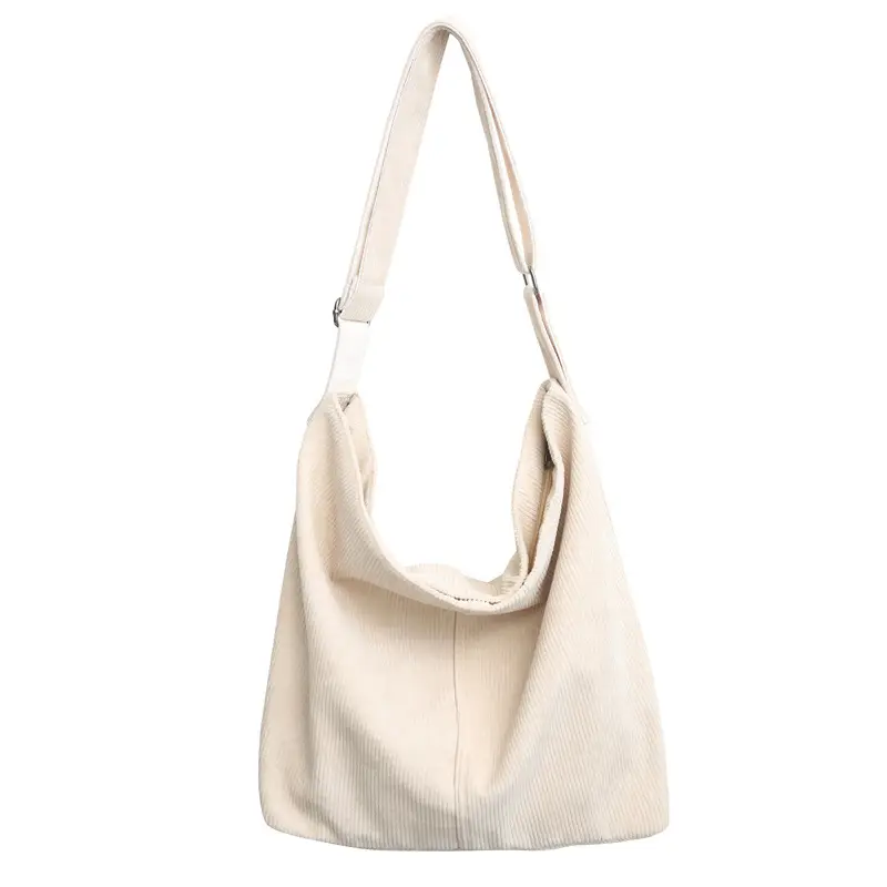 Vintage Grey Corduroy Shoulder Bag for Women