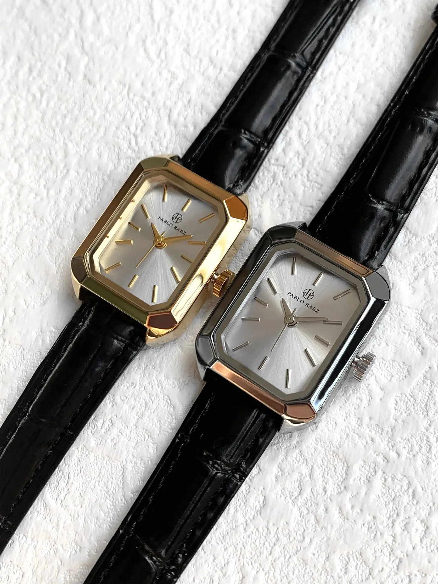 Women's Black Leather Strap Square Watch with Silver Dial — feature 19