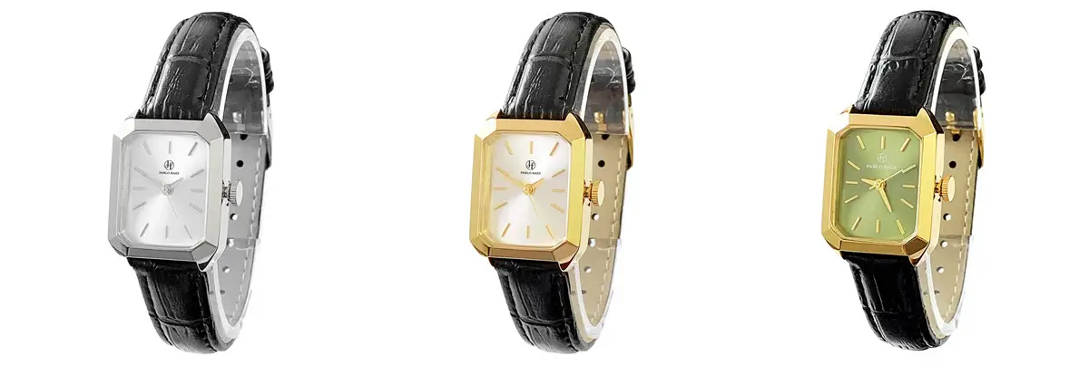 Women's Black Leather Strap Square Watch with Silver Dial — feature 3