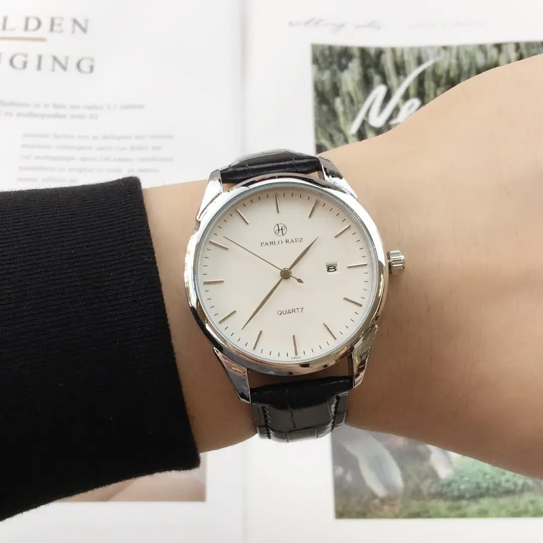 Men's Brown Leather Belt Quartz Watch with White Dial