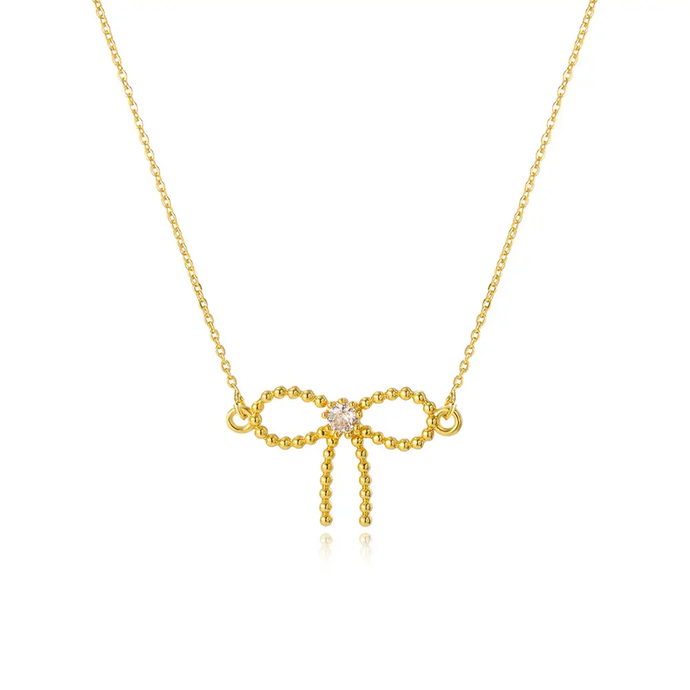 Women's 18k Bow Necklace Pendant with Crystal Accents - Image 11