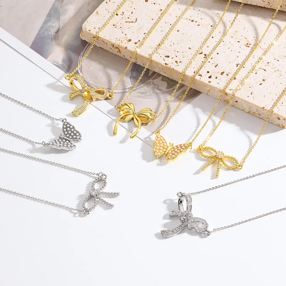 Women's 18k Bow Necklace Pendant with Crystal Accents — feature 1