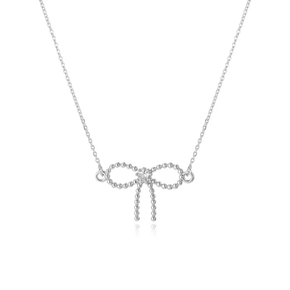 Women's 18k Bow Necklace Pendant with Crystal Accents — feature 14