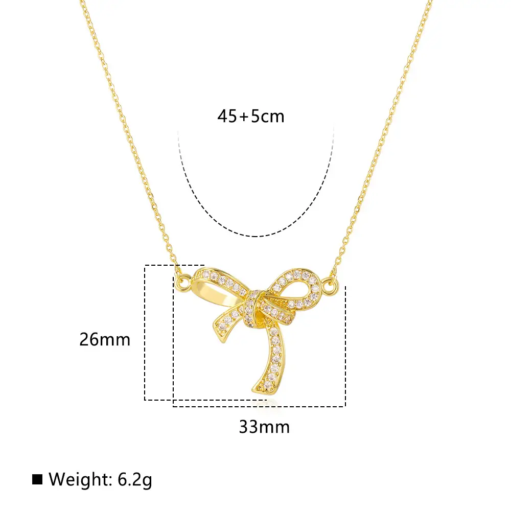 Women's 18k Bow Necklace Pendant with Crystal Accents — feature 5