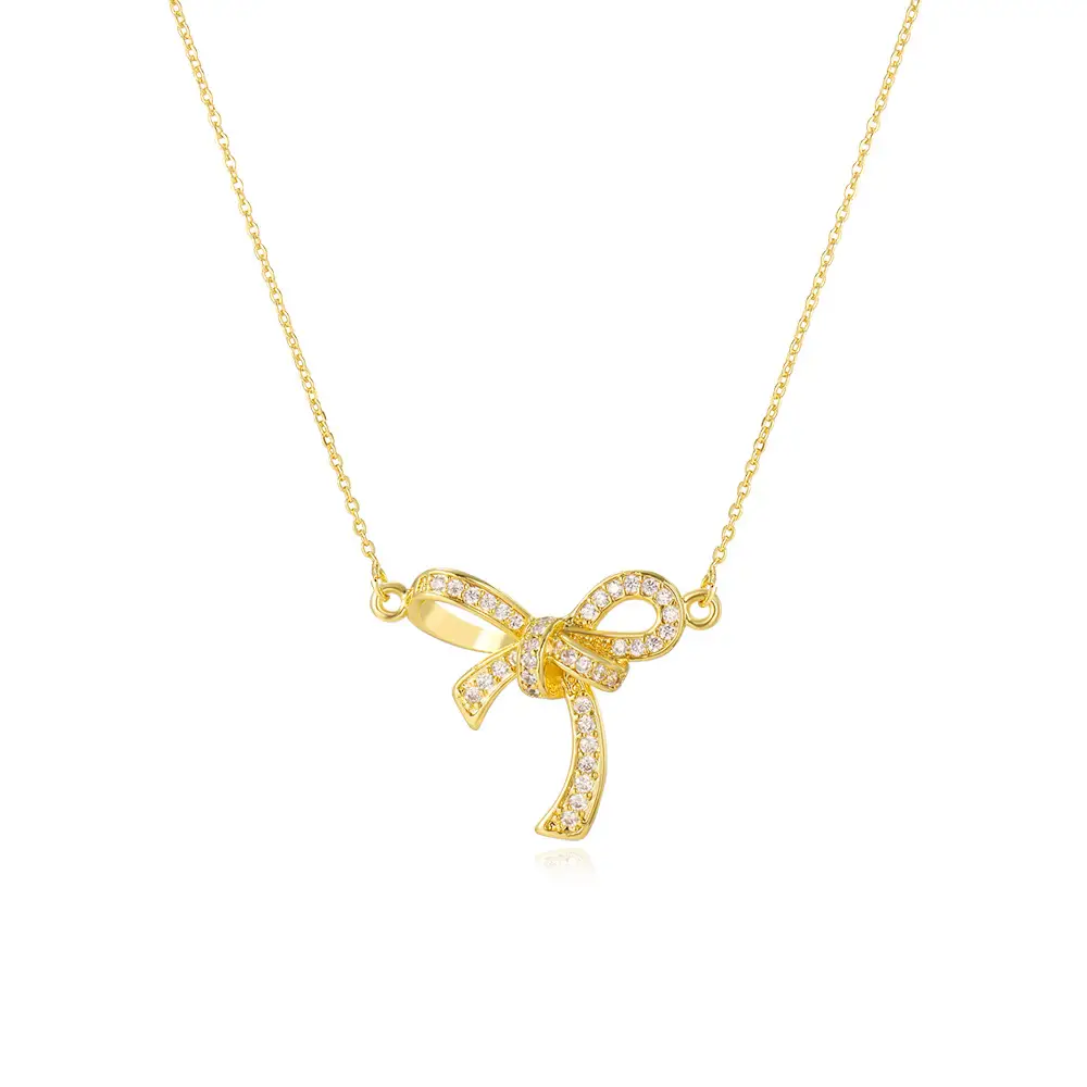 Women's 18k Bow Necklace Pendant with Crystal Accents — feature 7