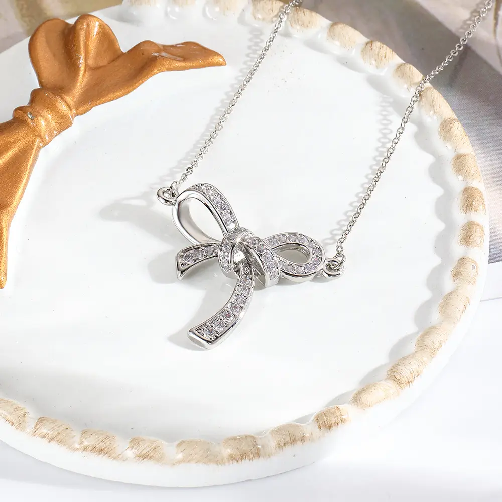 Women's 18k Bow Necklace Pendant with Crystal Accents — feature 8