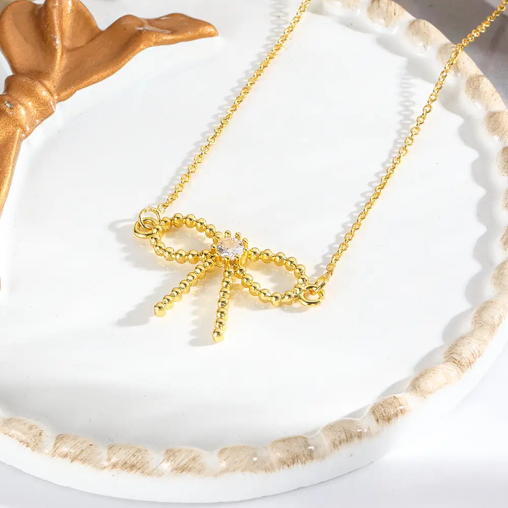 Women's 18k Bow Necklace Pendant with Crystal Accents - Image 3