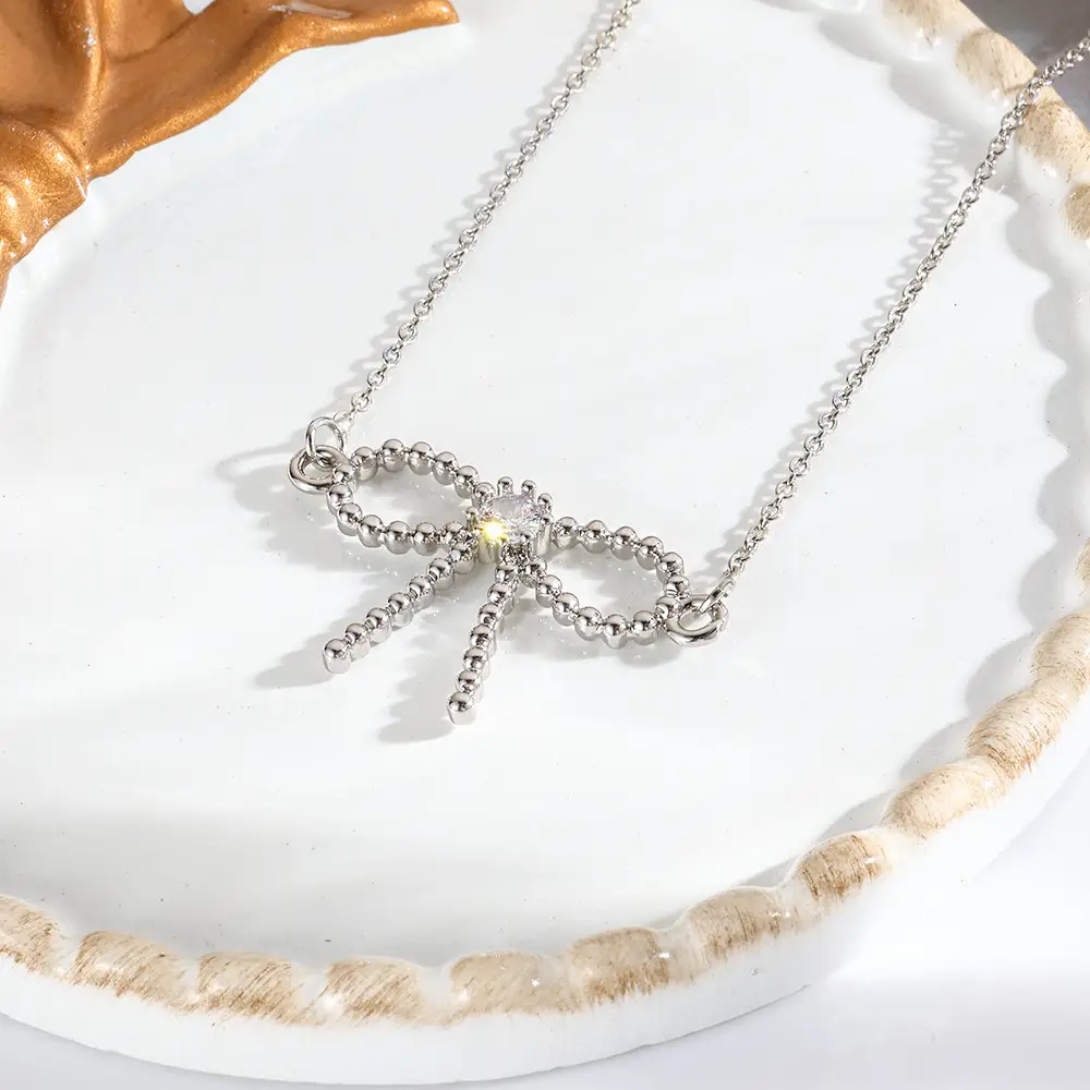 Women's 18k Bow Necklace Pendant with Crystal Accents - Image 4