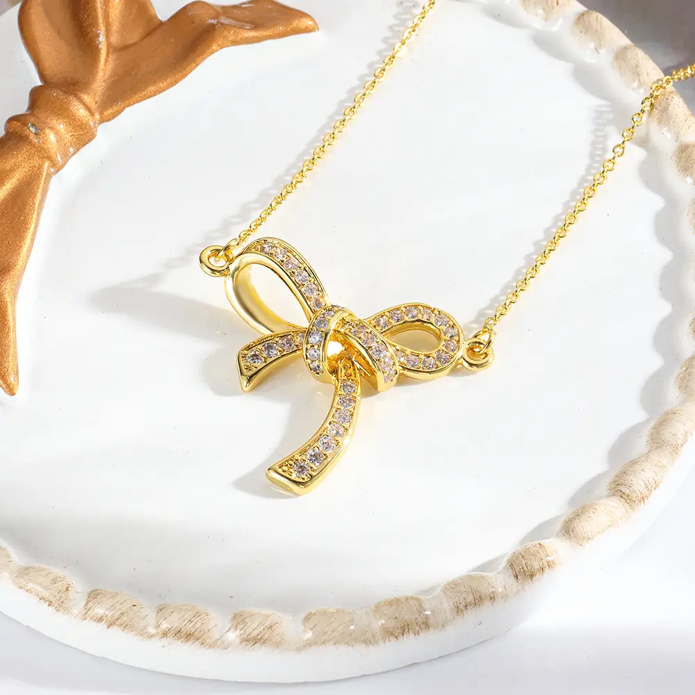 Women's 18k Bow Necklace Pendant with Crystal Accents - Image 5