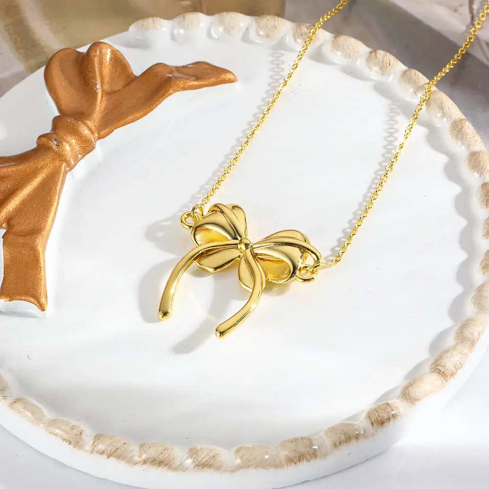 Women's 18k Bow Necklace Pendant with Crystal Accents - Image 7