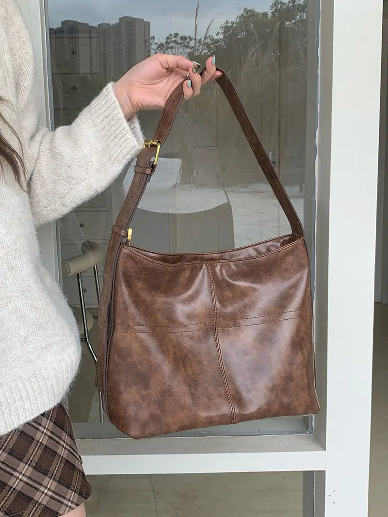 Korean Style Coffee Brown Tote Bag for Women - Image 4