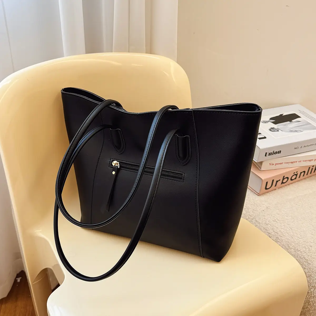 Large Capacity Leather Tote Bag for Women Brown - Image 5