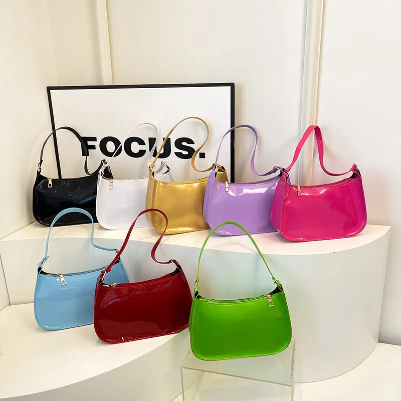 Purple Patent Leather Shoulder Bag for Women - Image 10