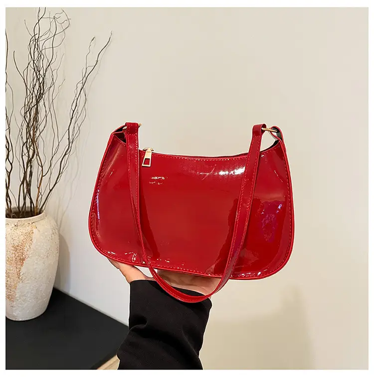 Purple Patent Leather Shoulder Bag for Women - Image 4