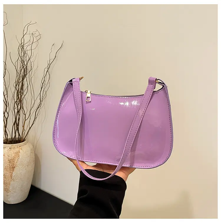 Purple Patent Leather Shoulder Bag for Women - Image 6