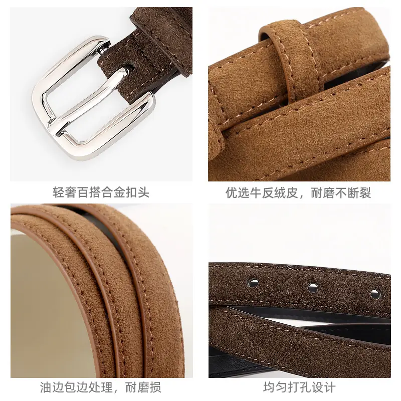 Women's Brown Suede Pin Buckle Belt - Image 7