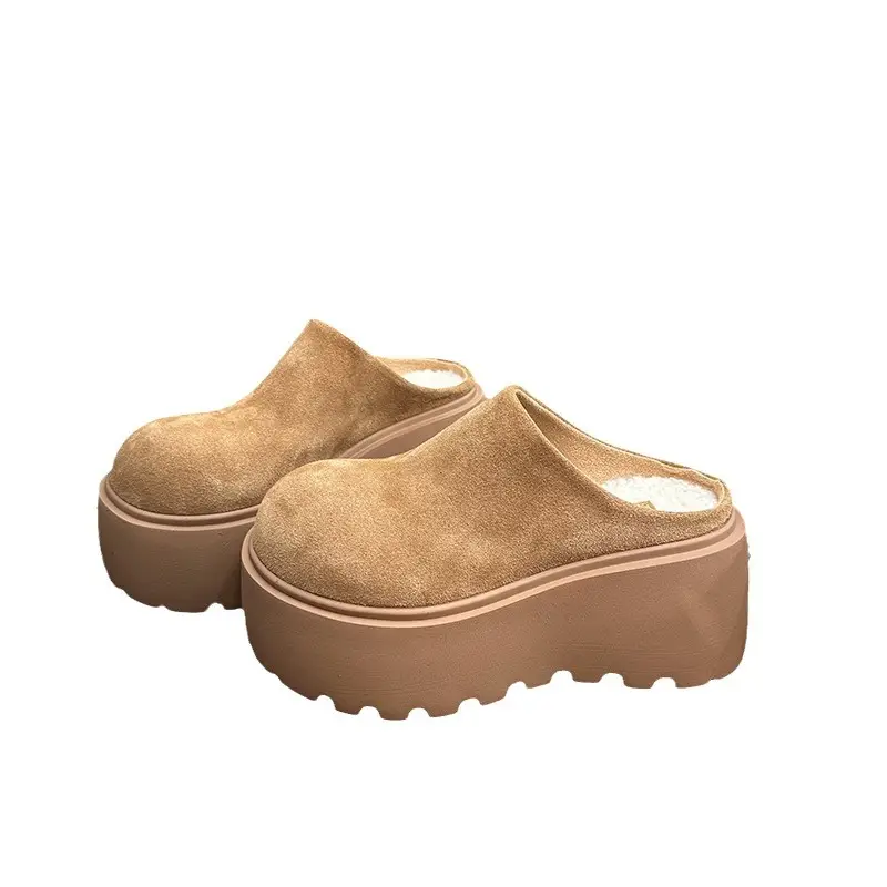 Women's Fleece Platform Slippers Brown Winter - Image 9