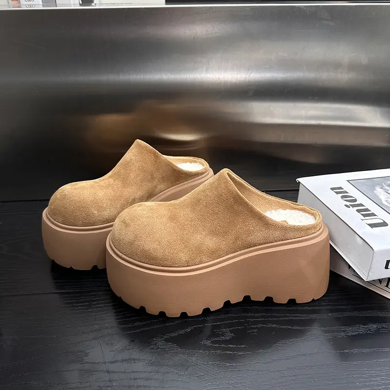 Women's Fleece Platform Slippers Brown Winter — feature 13