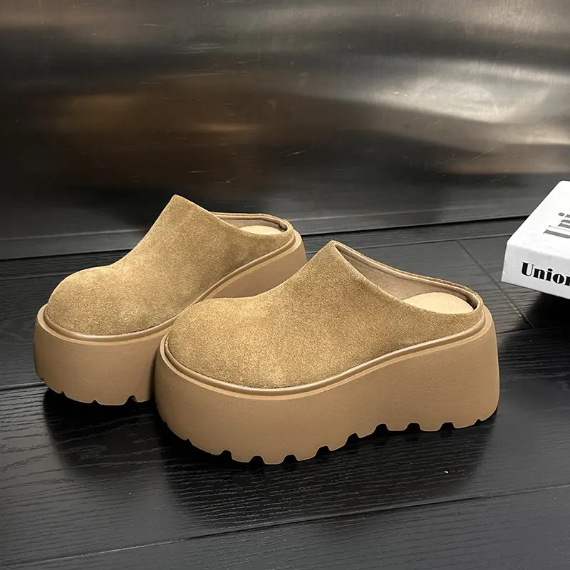 Women's Fleece Platform Slippers Brown Winter — feature 14